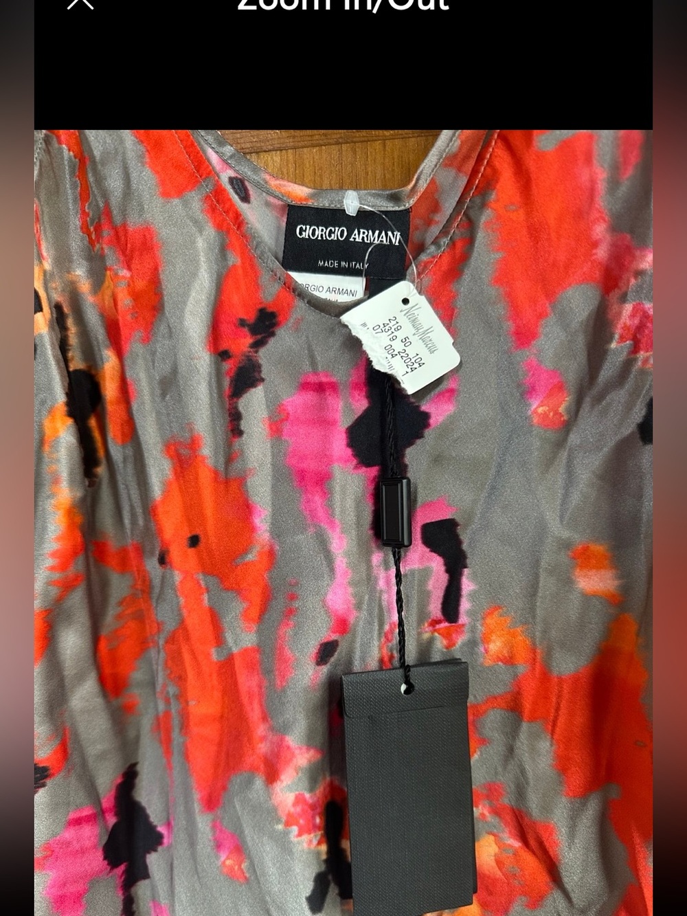 Giorgio Armani Silk Gray Top with Orange and Pink Abstract Print